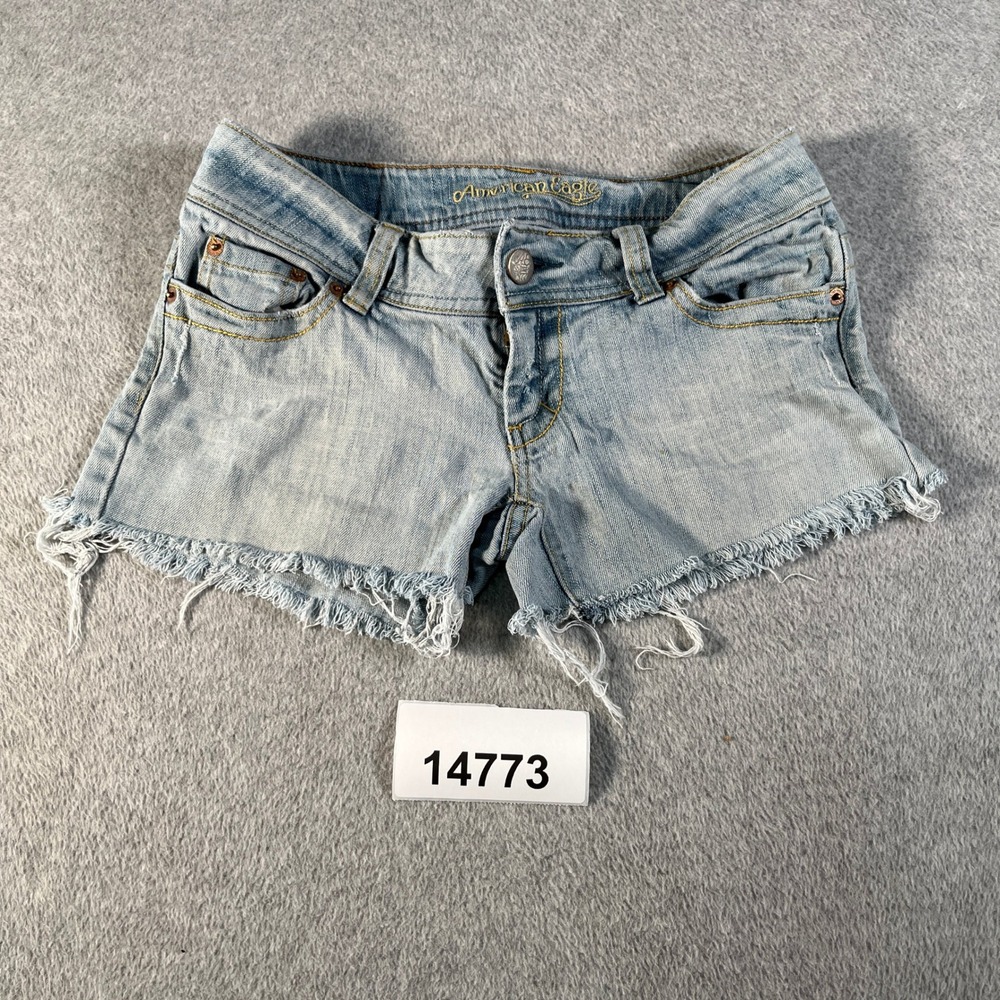 American Eagle Outfitters Shorts Womens 2 Long Blue Denim 5 Pockets Cut Off